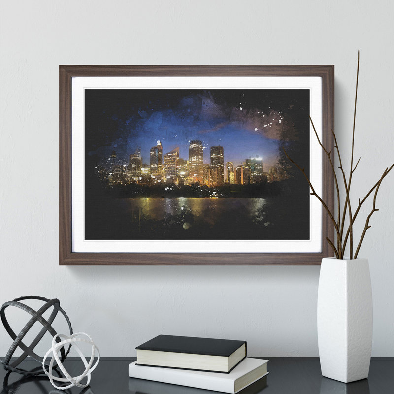 Sydney Skyline Vol.2 - Picture Frame Painting, 27cm H x 36cm W x 2cm D, Walnut Framed