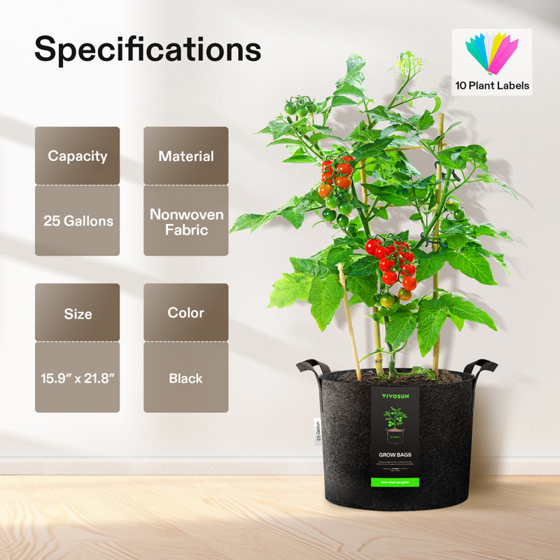 Heavy Duty Thickened Plant Grow Bags, 16" H x 22" L x 22" D