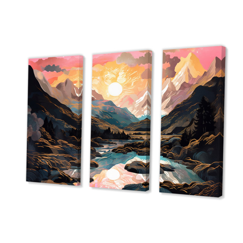 Fiery Mountain Skies I, impression sur toile 3 pièces, H 32 po x l 48 po x P 1 po