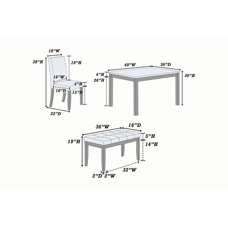Ensemble de salle à manger 5 pièces avec chaises et banc en blanc