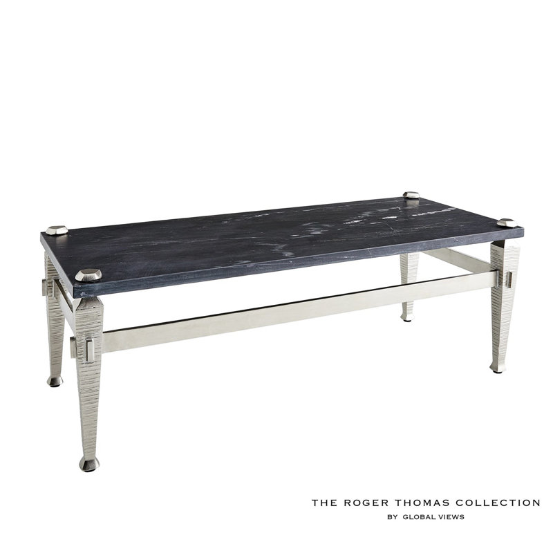 Roman Coffee Table, Black Top/Nickel Plated Base