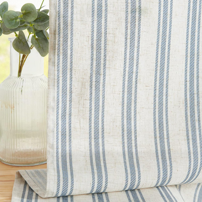 Linen Striped Kitchen Valance, Blue