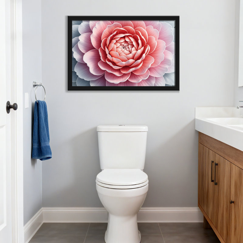Plantes et fleurs, motif floral rose, H 16 po x l 24 po, Impression encadrée sans passe-partout, Noir