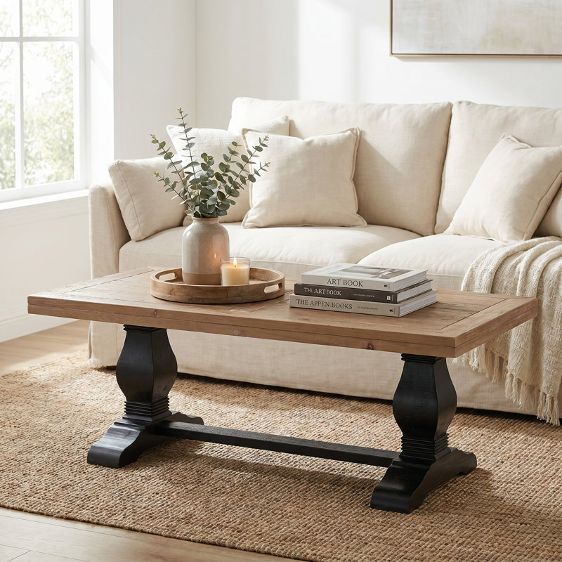 Sarcoline Solid Wood Pedestal Coffee Table, Driftwood/Black