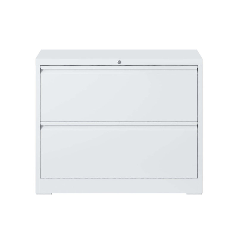 2-Drawer Lateral File Cabinet, White Metal Filing Cabinet with Lock for Office Storage, White