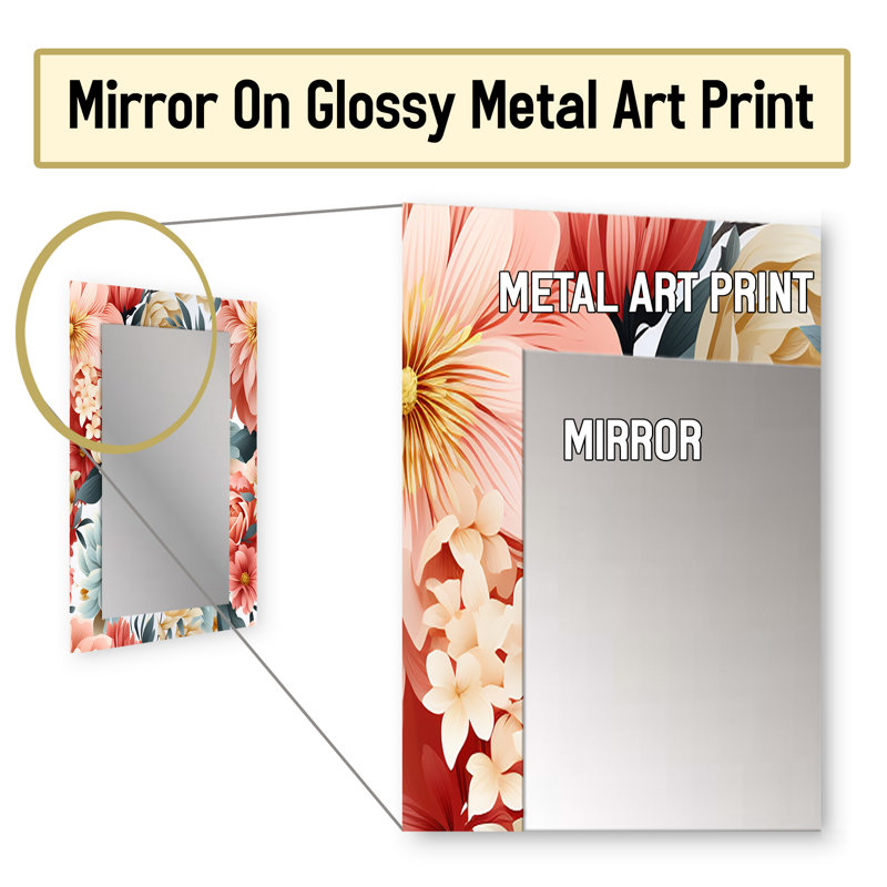 Cuscute Pastels Boho - miroir floral, miroir mural Cottage, 32 po x 24 po