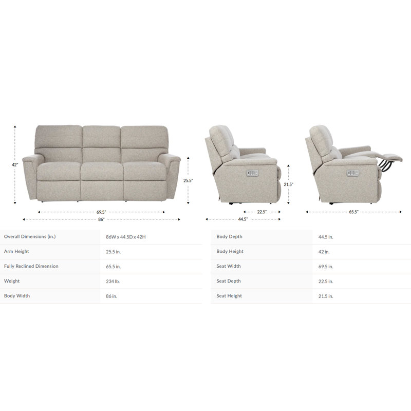 Ava Leather Match Reclining Sofa, Power - Remote