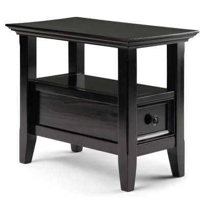 Table de bout rectangulaire transitionnelle en bois massif l 14 po avec tiroir et tablette ouverte Amherst