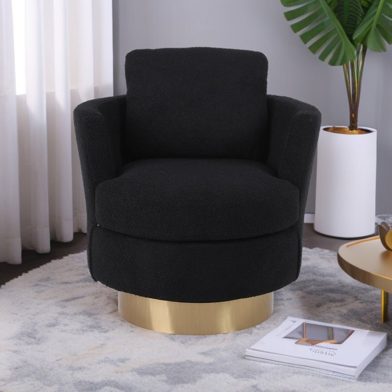 Fauteuil demi-tonneau pivotant de 29,6 po Isayiah, Similifourrure noire