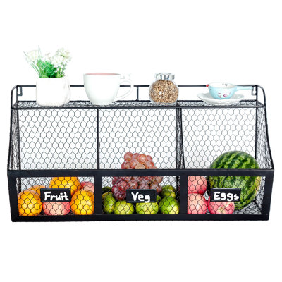 3 Wire Storage Compartment Basket Rack Metal, Produce, Storage Bins