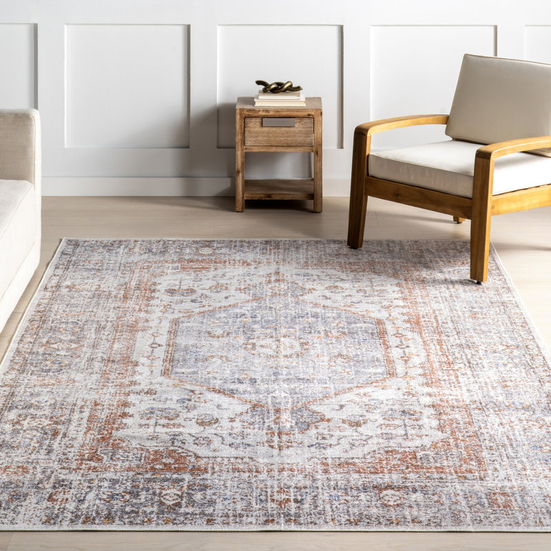 Tapis lavable à la machine Bungalow Rose Iana Medallion SplashGuard, Rectangle 9 pi 6 po x 13 pi 6 po