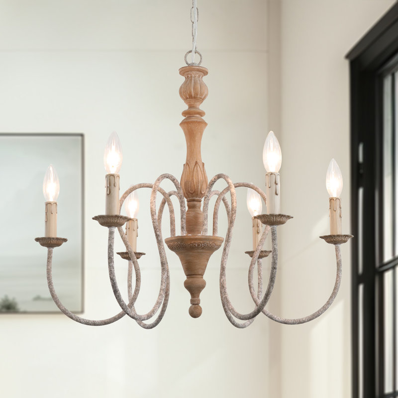 Lustre 6 lumières de style campagne rétro de couleur brune
