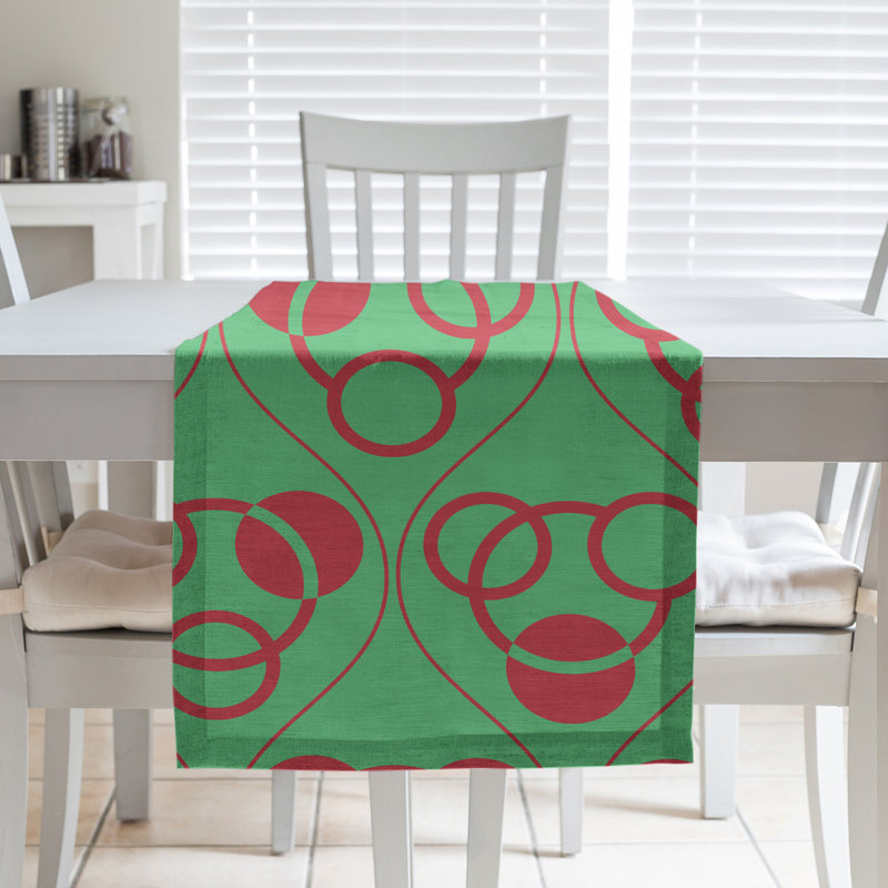 Chemin de table fêtest hol, L 90 po x l 16 po, Vert / Rouge, Polyester