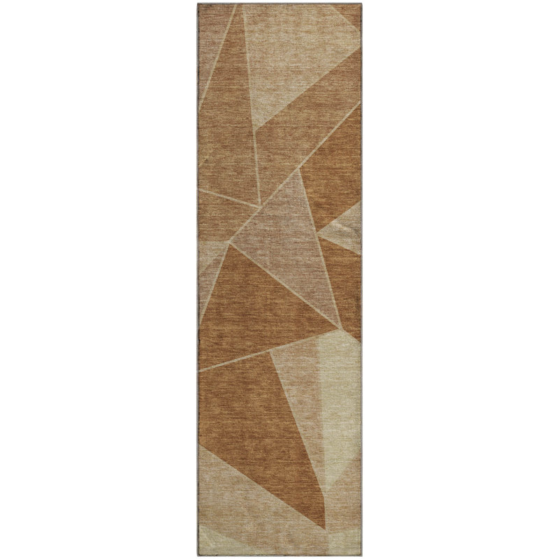 Tapis géométrique lavable à la machine de qualité supérieure Mayfield AMF636, 2'3" x 7'6" Runner, Paprika