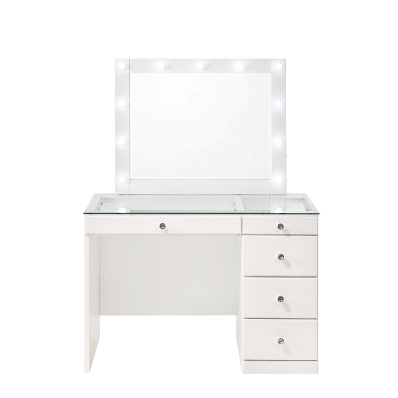 Ensemble de coiffeuse lumineuse avec miroir, Blanc