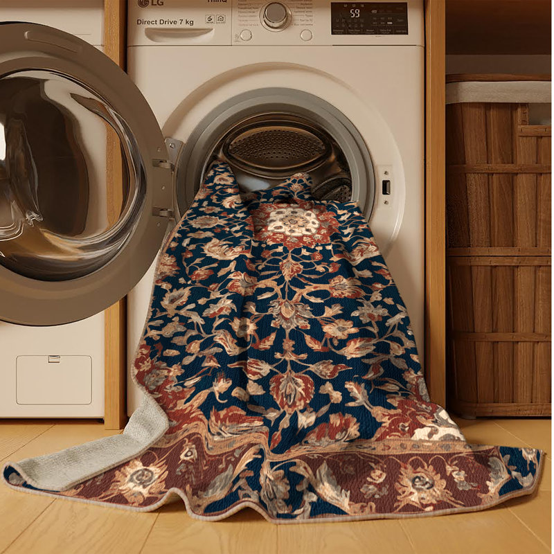 Tapis brun lavable à la machine, Rond 7 pi