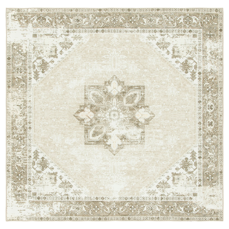 Delvecchio Oriental Sage/Ivory Area Rug, Square 3'