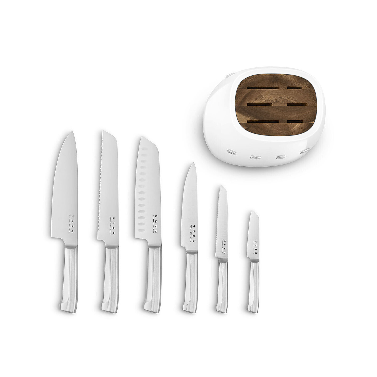 SMEG 7 Piece Kitchen Knife Set with Block, White