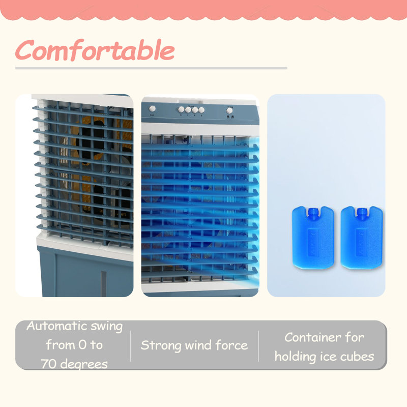 Refroidisseur par évaporation, refroidisseur d'air de 1400 pi³ / min, refroidisseur de marais oscillant à 84 °, refroidisseur d'air portatif de 5 gallons pour 550 pieds carrés avec contrôle réglable à 3 vitesses