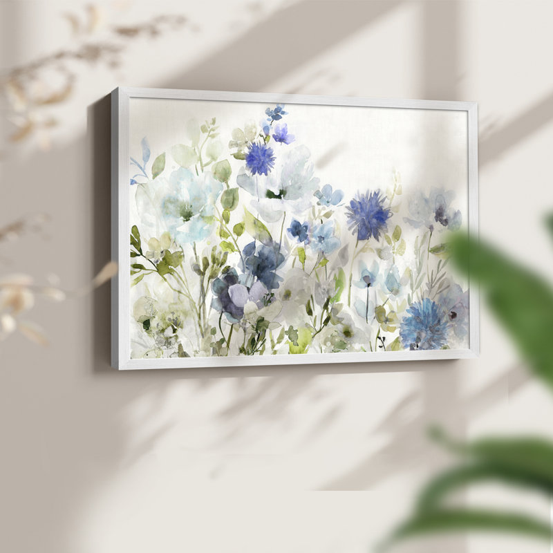 Fleurs sauvages en bleu - reproduction encadrée - réaménageable, H 11 po x l 14 po, Blanc