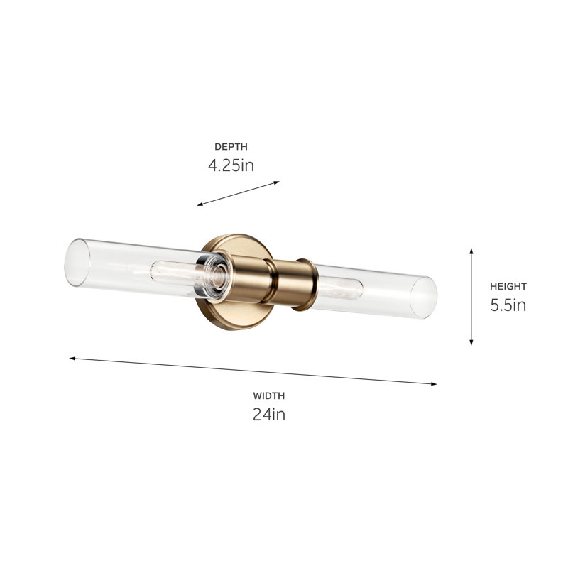 Applique murale 2 lumières 24 po avec verre transparent 24 po, Bronze champagne