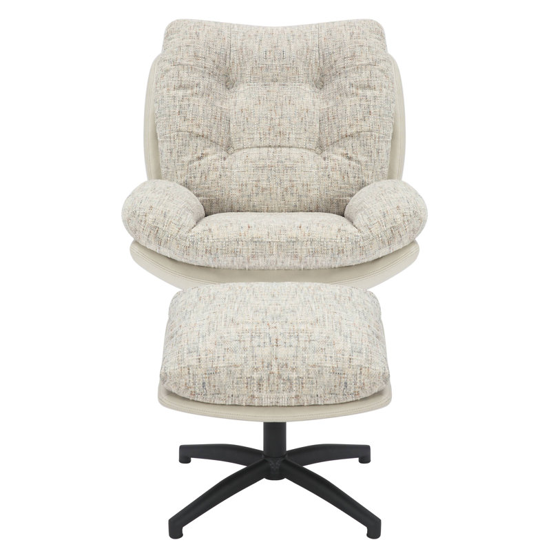 Cedrie Upholstered Swivel Accent Chair with Footstool, Cream