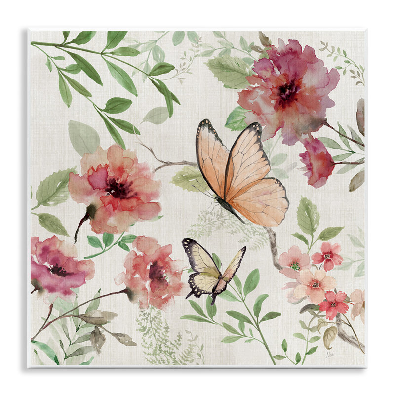 «Butterflies over Wild Cottage Flowers», plaque murale par Nan