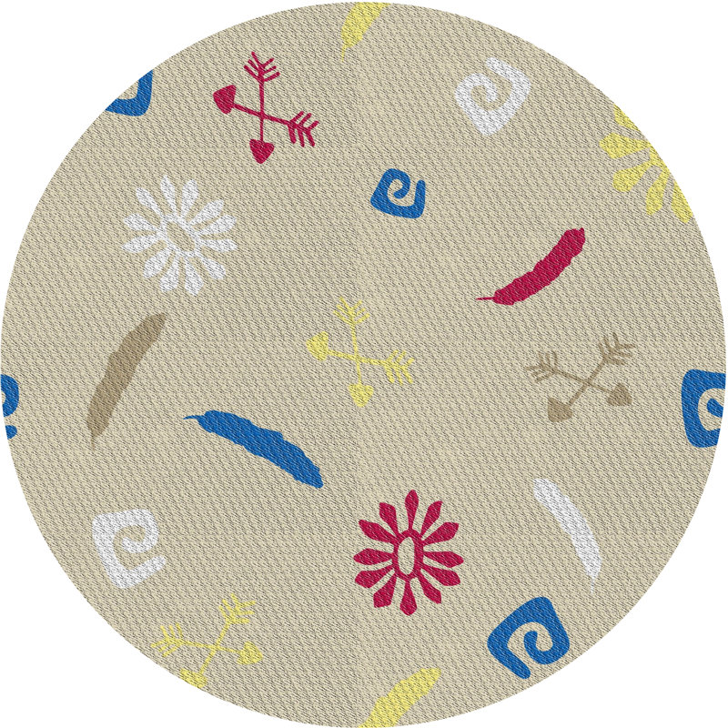 Tapis rouge/bleu/brun clair tissé à la machine, Rond 5 pi