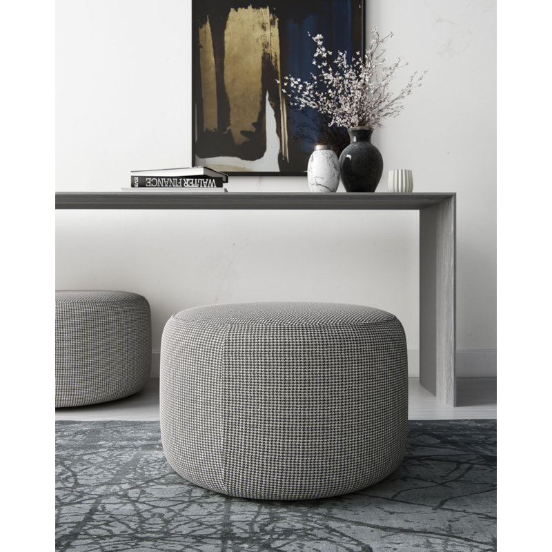 Pouf rond en velours 24 po Hallsy, Velours pied-de-poule
