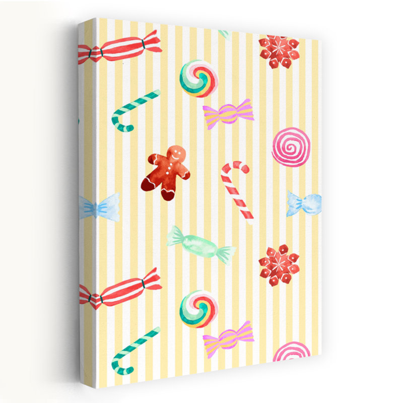 Whimsical Candy Stripes Colorful Playful Whimsical Wall Art Print by Karen Menzenbach - Wrapped Canvas Print
