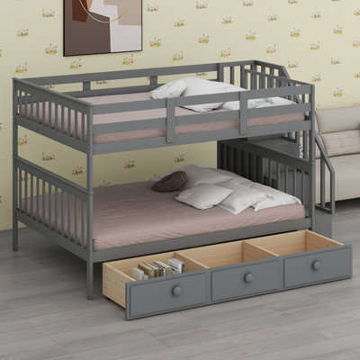 Stairway Bunk Bed With Drawer, Storage And Guard Rail