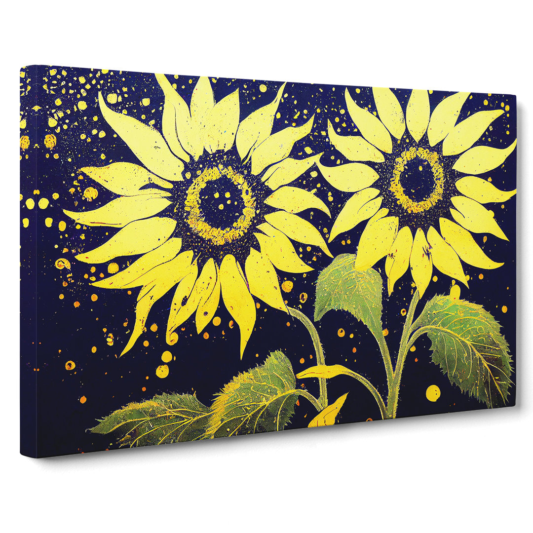 Sunflower Splashed Abstract - Wrapped Canvas Graphic Art