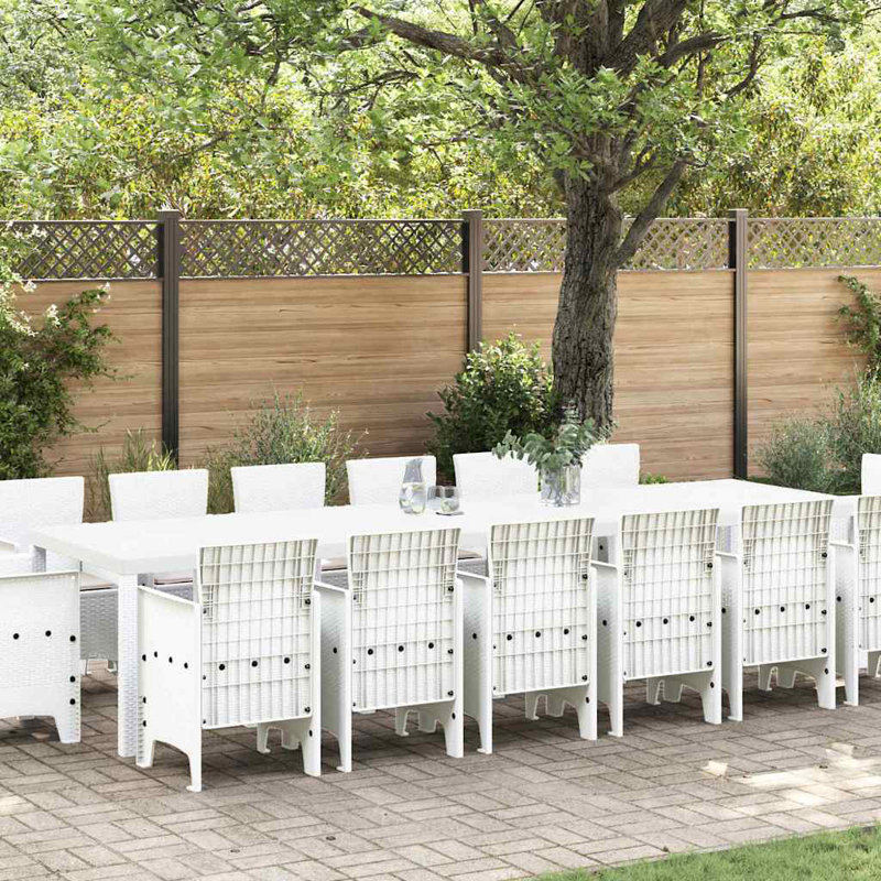 Garden Dining Set 15 Pcs White Poly Rattan