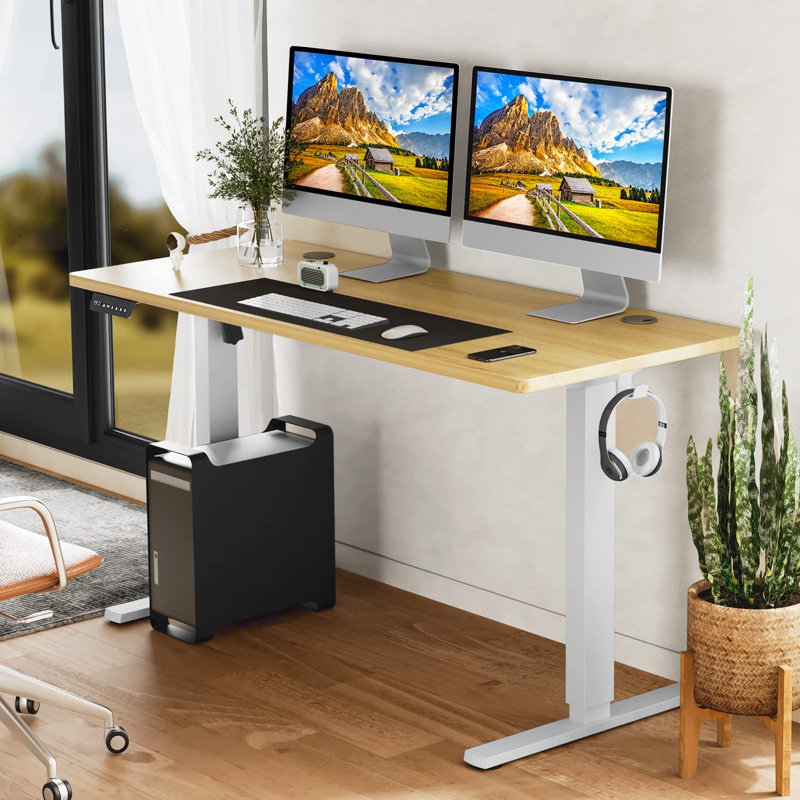 Jakyb Standing & Height-Adjustable Desks, 46.46'' H x 39.37'' W x 23.62'' D, Oak Natural/White