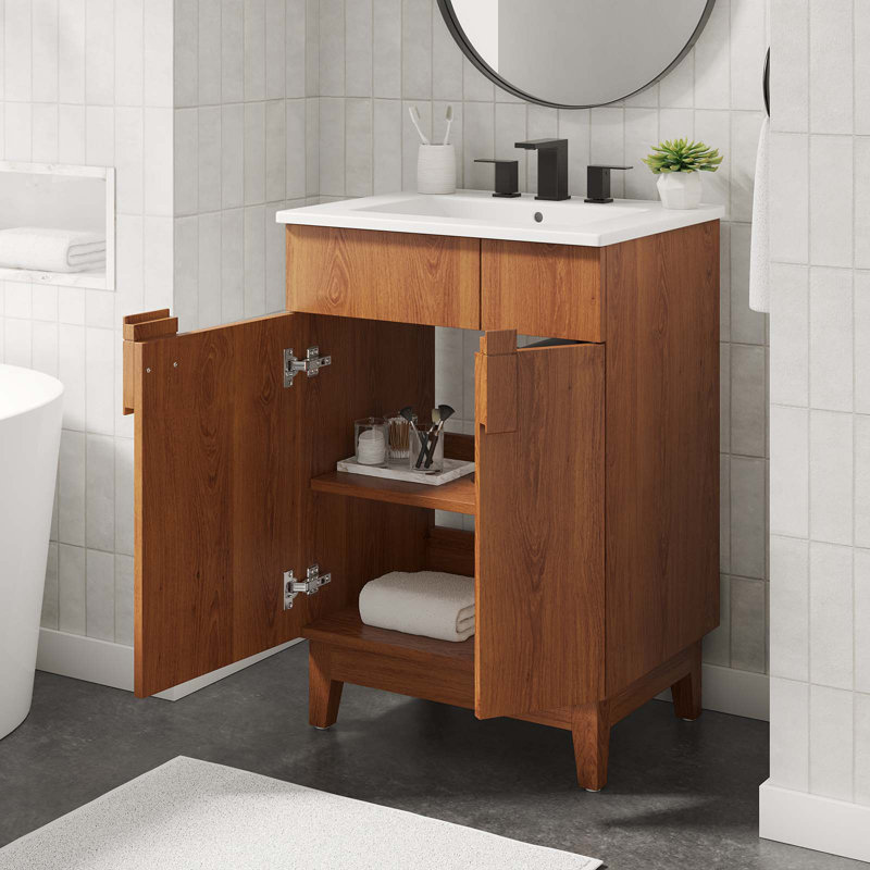 Meuble-lavabo autoportant simple 23 po avec plateau en céramique Modway Miles, Noyer