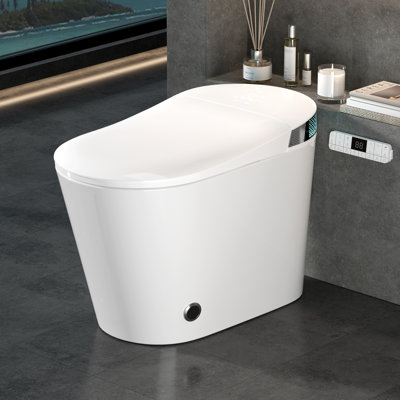 Smart Toilet,Modern Smart Toilet With Bidet Built In With Foot Kick,Tankless Toilets Auto Open/Close Lid With Dryer,ADA Comfort Height Heat Seat,Instant Warm Water,Power Outage And Flush Black