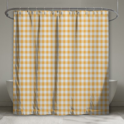 Rideaux de douche orange vichy blanc extra long