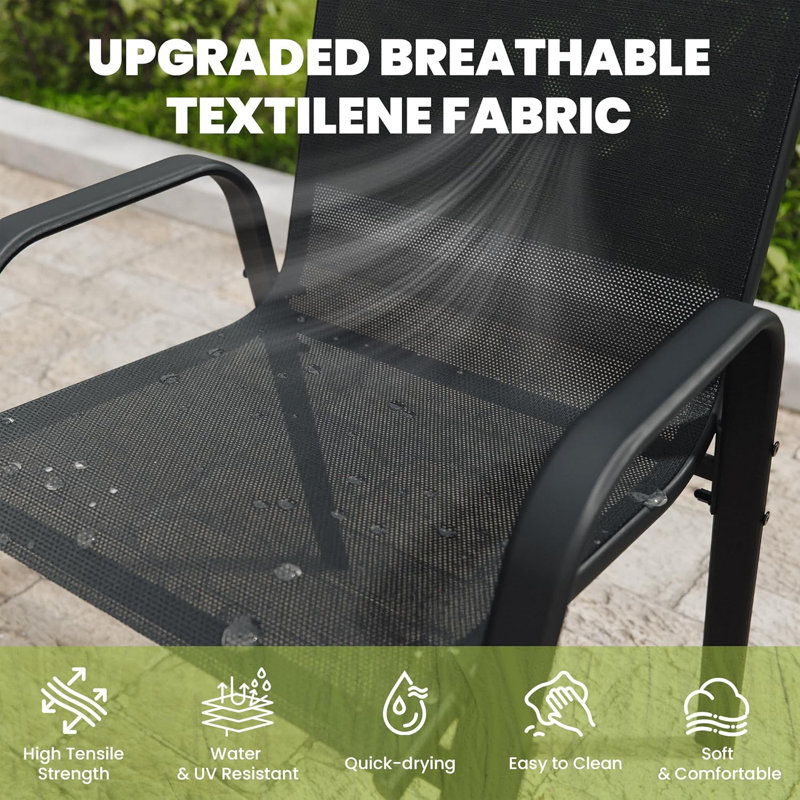 Outdoor Stackable Garden Patio Dining Armchairs With PVC-Coated Polyester Seat, 12, Black