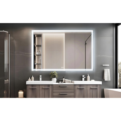 60X40 Inch Oversized LED Bathroom Mirror Wall Mounted Mirror With 3 Color Modes  Aluminum Frame Large Wall Mirror For Bathroom