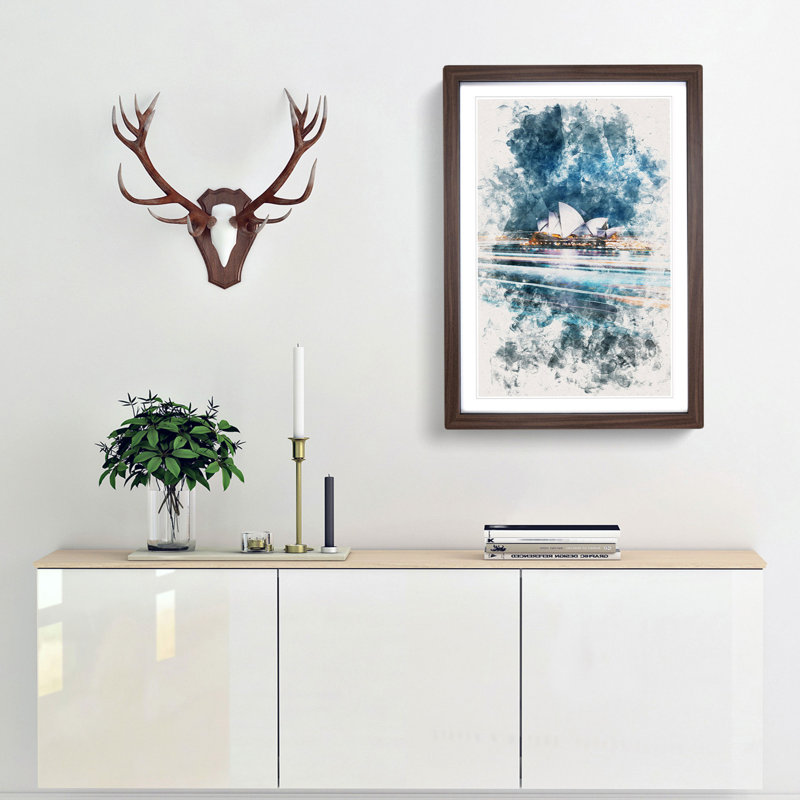 Sydney Opera House Lights - Picture Frame Graphic Art, Walnut Framed, 63cm H x 45cm W x 2cm D