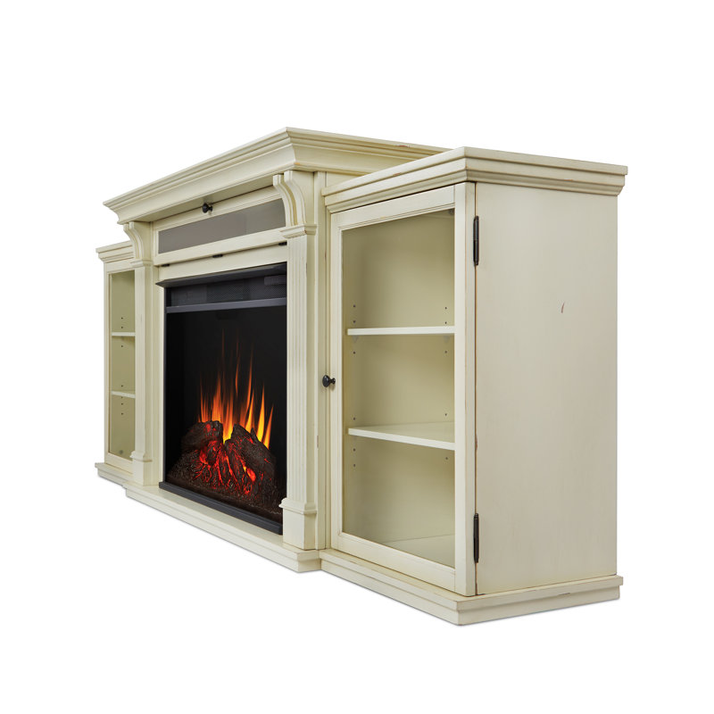 Tracey Grand 83.75'' TV Stand with Fireplace, Distressed White