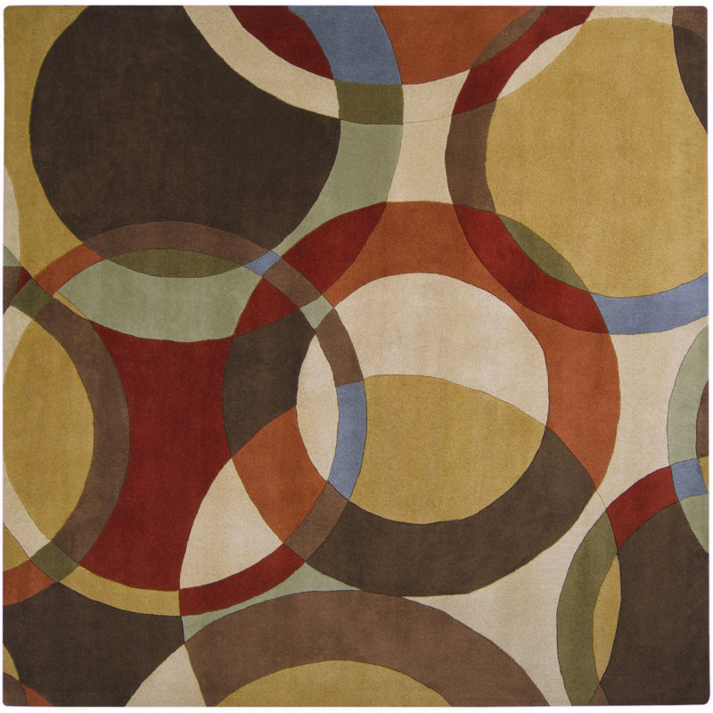 Tapis chocolat / rouge en laine touffeté à la main Ayeln, Carré 9 pi 9 po