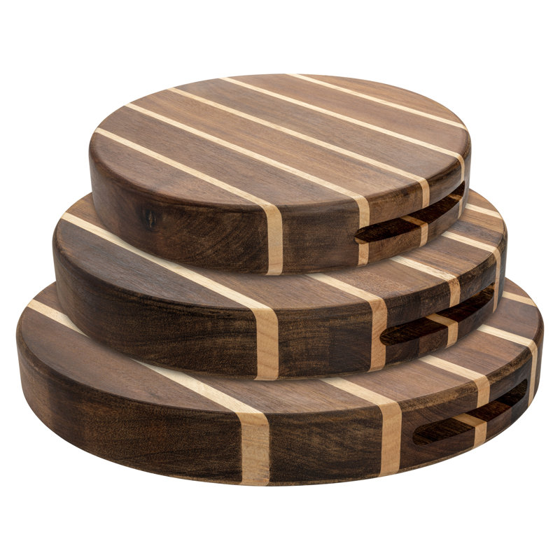 Rockingham Forge Extra Thick Multi-Wood Round Chopping Board, Carbonized Acacia & Rubber Wood, 25Cm Diameter, 25cm W x 25cm L