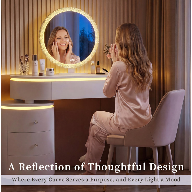 Small Vanity Desk Adjustable Tabletop Length,Storage Cabinet Reversible Layout,Vanity Detachable Mirror