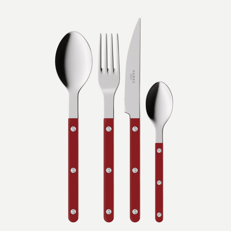 Bistrot 24 - Piece Stainless Steel Flatware Set - Service for 6, Burgundy
