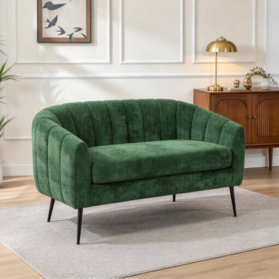 Mini causeuse rembourrée de 50 po en chenille de 50 po, canapé d'appoint moderne à 2 places Glam avec pieds en métal et capitonnage, petit canapé pour le salon, la chambre à coucher, le dortoir, le studio et les petits espaces de bureau, noir