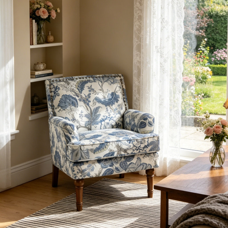 Fauteuil d'appoint rembourré avec garniture cloutée