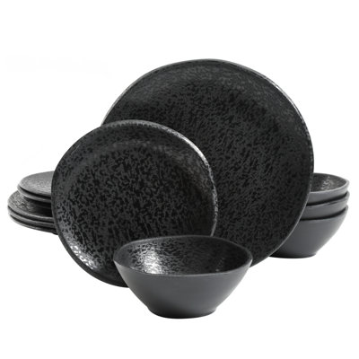 Service de table en mélamine 12 pièces Gibson Yoko, noir mat