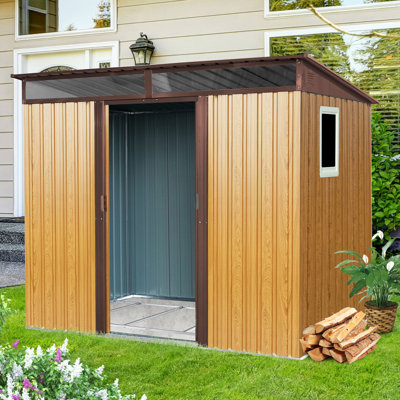 Remise de rangement extérieure en métal 8x6 avec fenêtre et plaque de café transparente