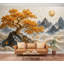 Papier peint adhésif peler et coller Golden Tree Mountain Landscape Abstract Waves Misty Peaks Effect Papier autocollant amovible pour décoration de salon Chambre à coucher H 100 po x l 144 po-489421598